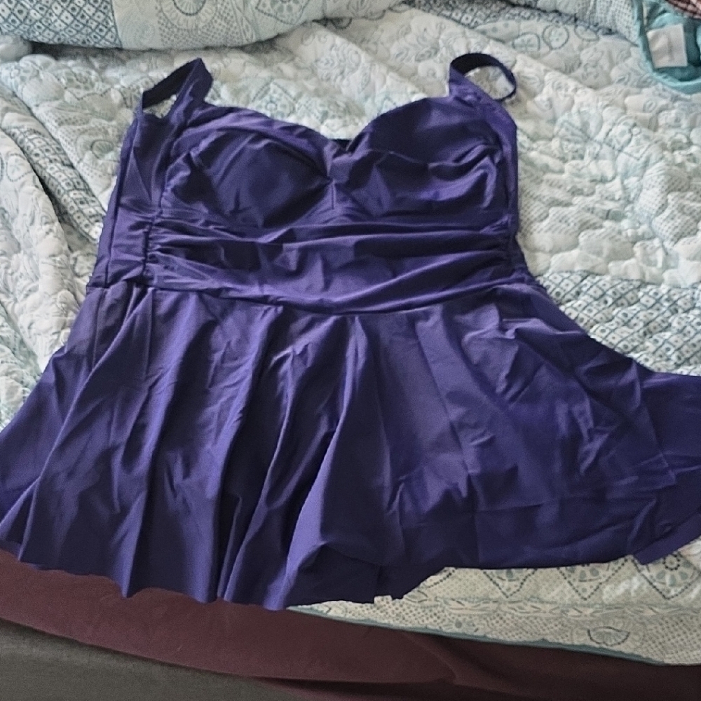 BloomChic Blue/Purple One Piece with Flared Skirt